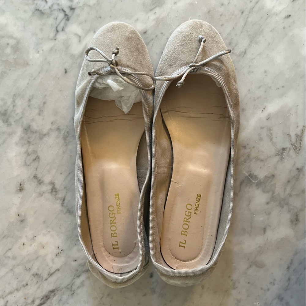 Il Borgo Firenze Cream Leather Suede Made in Italy Ballet Shoes.  Size 37.5
